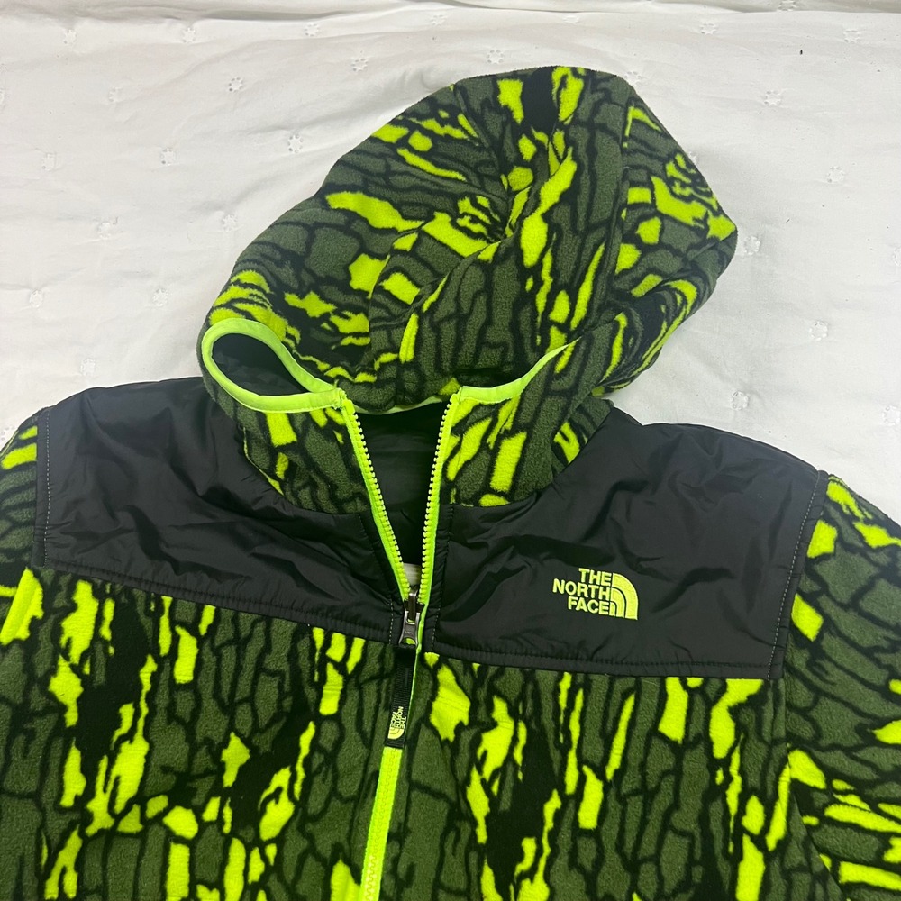 The North Face Men's XL Reversible Hooded Jacket Neon Green Black Camo Fleece